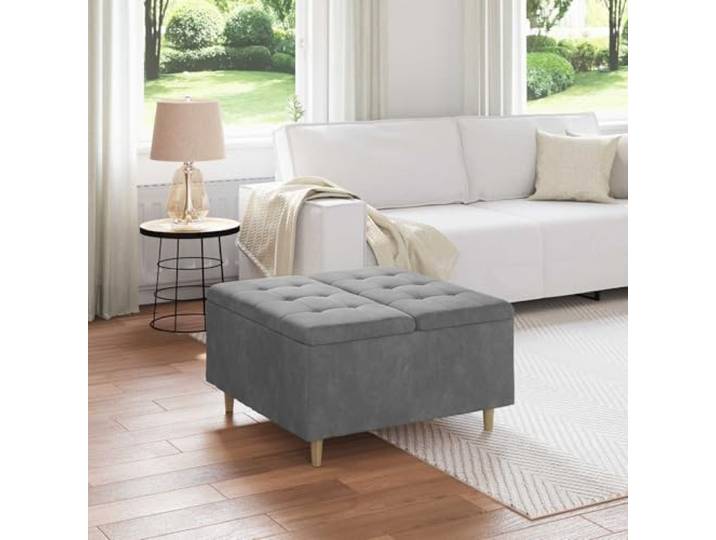 KFPOERTFGD Sitzhocker mit Stauraum 80 x 80 x 45 cm Dunkelgrau Samt, Polsterhocker mit Deckel, Aufbewahrungsbox als Fußhocker