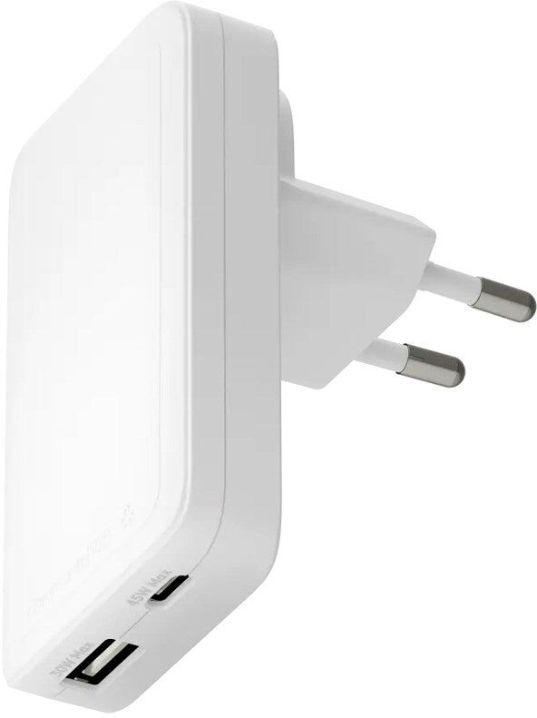 Slim Vægoplader - dbramante1928 - 1x USB-C 45W & 1x USB-A 30W - Hvid