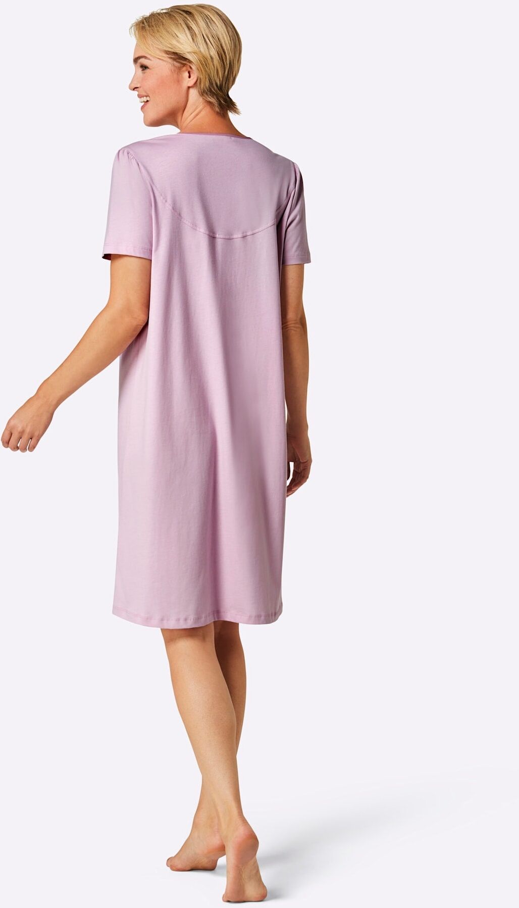 Nachthemd WÄSCHEPUR "Nachthemd", Damen, Gr. 36/38, Normalgrössen, Kurzarm, rosa (rosé), 100% Baumwolle, unifarben, Kleider Nachthemd rosé 36/38, Normalgrössen, Kurzarm
