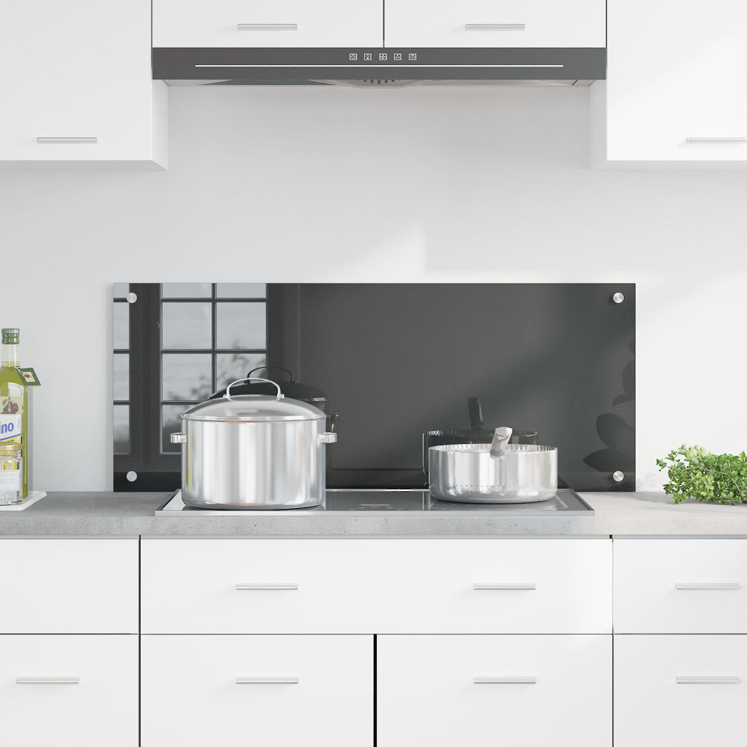 Belfry Kitchen Kitchen Backsplash Tempered Glass Grey 40 x 100 cm