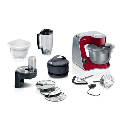 BOSCH Küchenmaschine "Serie 4 MUM5X734, integr. Waage, Durchlaufschnitzler, Mixer, rot", rot, B:28cm H:28,2cm T:27,1cm, Küchenmaschinen, 2 Schüsseln, 3 Scheiben, Knethaken/Rühr-/Schlagbesen, spülmasch.fest, Küchenmaschine