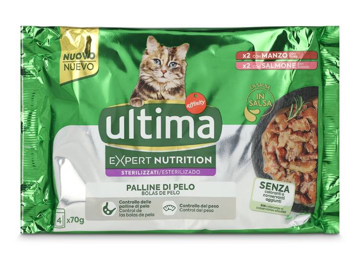 Ultima Cat Hairball Rind & Lachs 4x70g