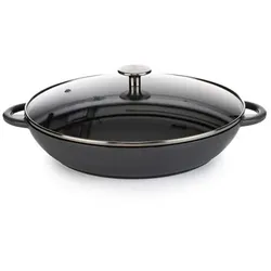 COOK'S ESSENTIALS Gusseiserne Schmor- pfanne mit Emaille- Beschichtung ⌀31,4cm inkl. Glasdeckel