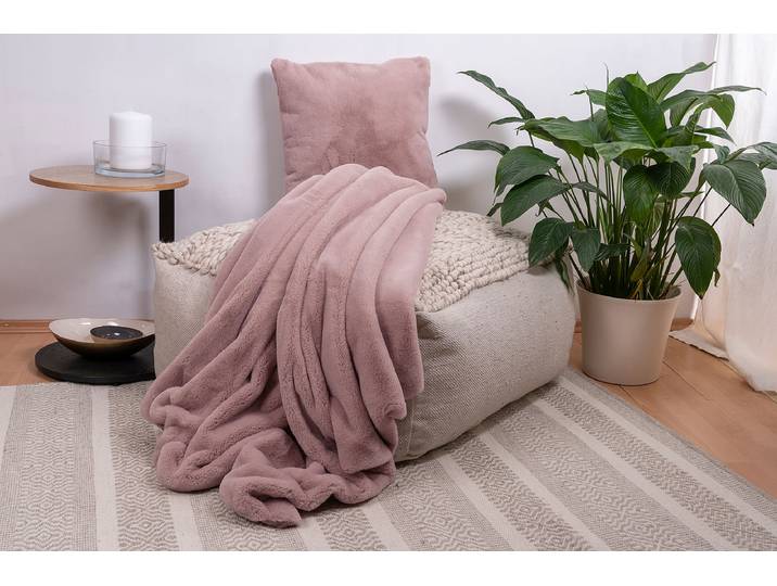 Plaid et coussin déco Aimee Rose foncé/Rose Polyester