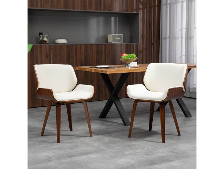 HOMCOM Chaises Salle Manger Vintage Synthétique Blanc Marron 2pc