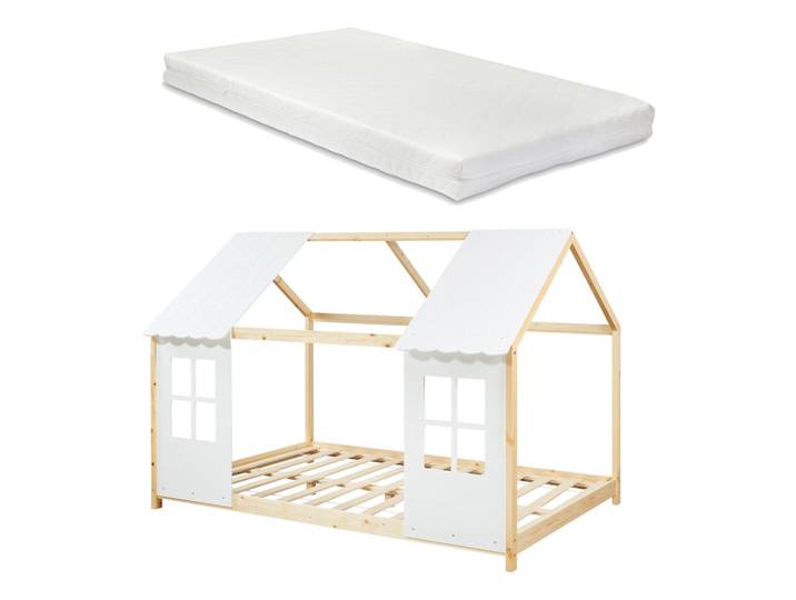 [en.casa] Hausbett Tostedt mit Matratze, Naturfarben, Textil, Kiefer, 120x200 cm, Baby- und Kindermöbel, Kinderzimmer & Jugendzimmer, Kinderbetten, Hausbetten
