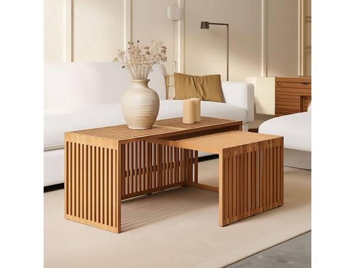 IDIMEX Couchtisch Havana aus Teak Natur Rustikales Design Massivholztisch Lamellenoptik Couchtisch aus Holz