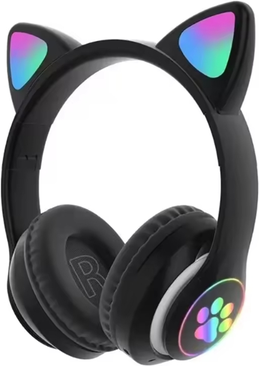 Cozy Casa Charm Cute Cat Ear Wireless Headphones With Microphone RGB Noise Cancelling Kids Headset For Stereo Music black