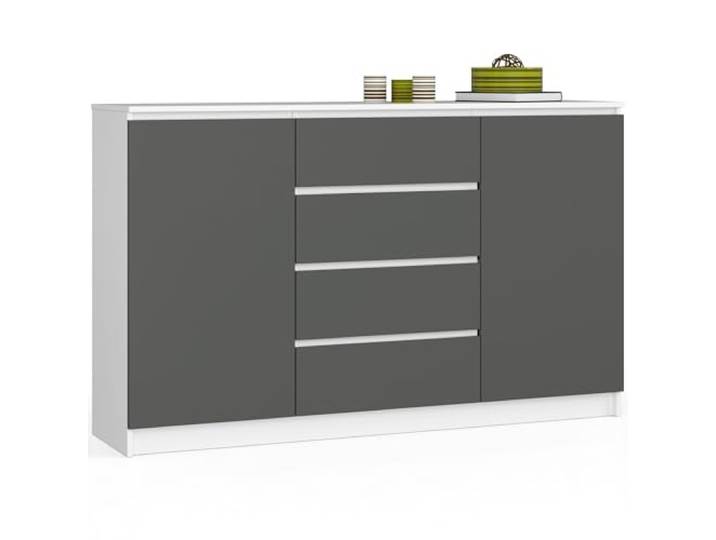 AKORD Kommode K 160 cm 4 Schubladen und 2 Türen für Wohnzimmer Schlafzimmer Arbeitszimmer Arbeitszimmer Modernes funktionales Design 16 mm laminierte Platte Farbe Weiß/Graphitgrau