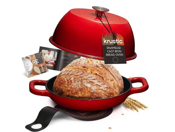 Krustic Schmortopf aus emailliertem Gusseisen zum Backen von Sauerteigbrot 6 Quart Topf mit Deckel 25,4 cm Keramik-Emaille dick beschichtetes Kochgeschirr-Set mit Antihaft-Silikon-Backmatte zum