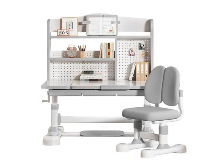 Kinder Schreibtisch & Stuhl Set, höhenverstellbar, ergonomisch, 3-12 J Höhenverstellbares Kinder Schreibtisch Set mit Stuhl, ergonomisch, Schubladen, 3-12 Jahre, 136 kg. Grau