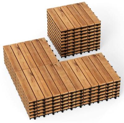 Costway 12 x 12 Inch 54 Pieces Acacia Wood Interlocking Deck Tiles-Natural