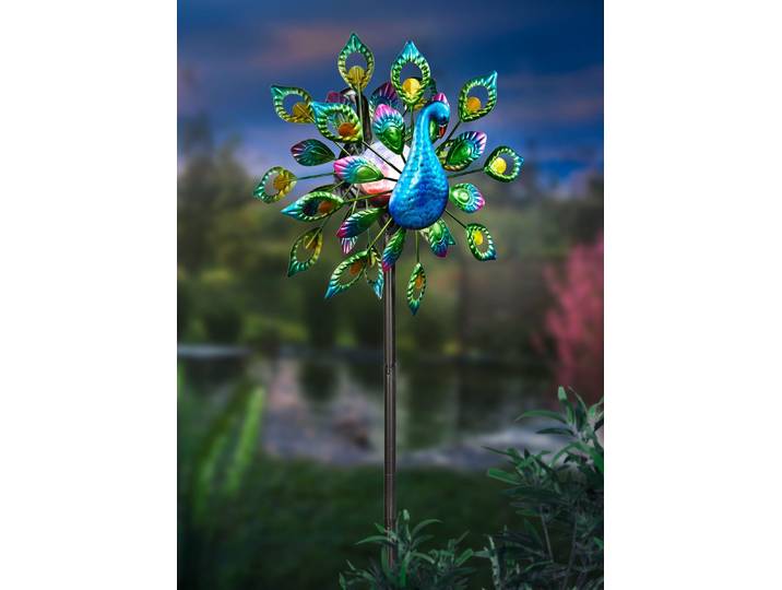 Solar-Windrad Pfau mit Solarkugel in der Mitte, Bunt