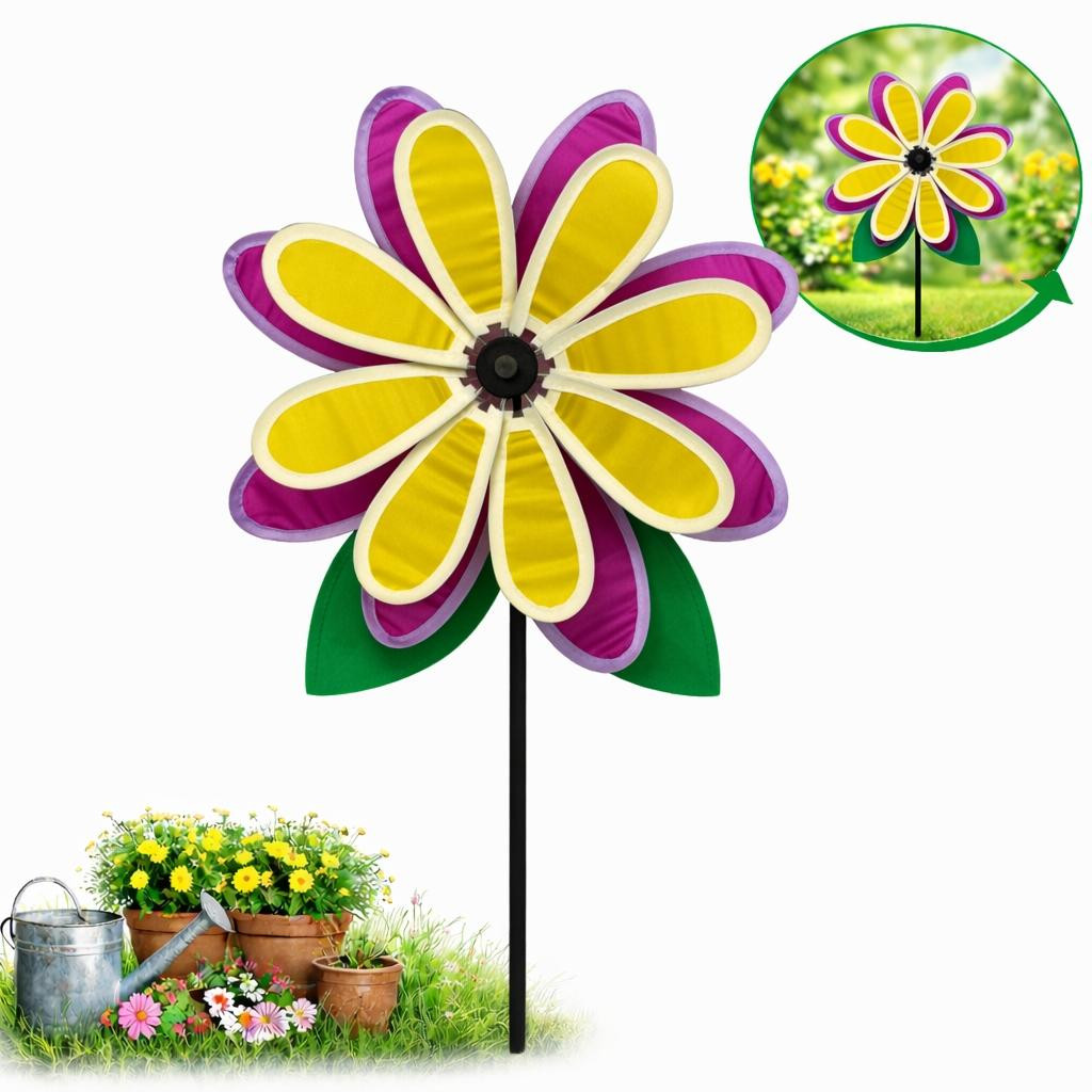 Trend und Ambiente Windmolen Tuindecoratie - Geel met Paars - 112 cm