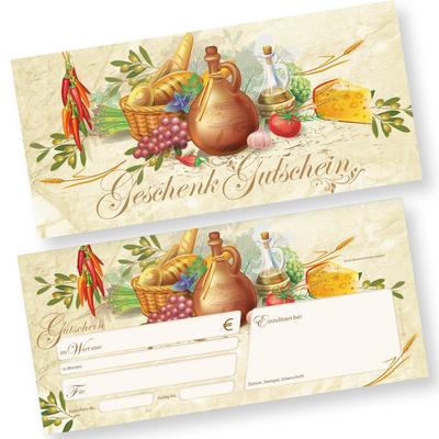 TATMOTIVE RUSTICO Geschenkgutscheine Gutscheine Gastro 250 Stück Werte eintragen und stempeln, Gutscheinkarten für Gastronomie, Restaurant Pizzeria italienisch