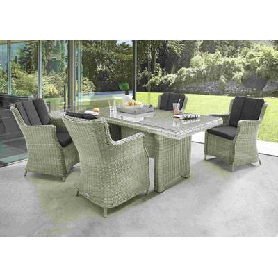 Garten-Essgruppe DESTINY "LUNA 4 Se + Tisch 200x100x75cm, vintage weiß", weiß (vintage weiß), Aluminium, Geflecht Rattan, Polyrattan, Sitzmöbel-Sets, Aluminium, Polyrattan