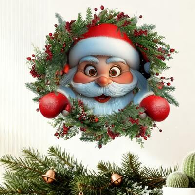 Multisell Products Hub Santa Claus Wreath Stickers, Christmas Home Decoration Wall Stickers, Perfect For Decorating Christmas Day Home Decor Santa Claus Wreath Stickers, Christmas Home Decoration Wall Stickers, Perfect For Decorating Christmas Day Home De