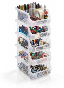 Sorbus Open Front Stackable Garage Storage Bin – Heavy Duty Plastic Organizer Tote for Tools, Hardware & Shelving