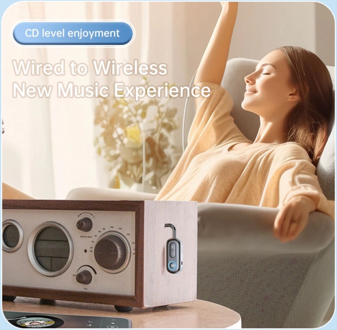 INF Bluetooth 5.4 Audio-Sender-Adapter mit integriertem 200mAh Akku, 10m Reichweite, 3.5mm AUX für Lautsprecher, Kopfhörer, PC