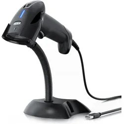 Aplic Barcodescanner kabelgebunden USB, manuell/auto, Standhalterung Handscanner, hochauflösend, Plug&Play (2D-Barcodes), Barcode Scanner, Schwarz