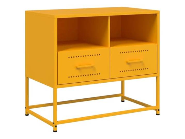 KUPTYERFG TV-Schrank Stahl Senfgelb 68x39x60,5 cm Lowboard Industrieller Fernsehtisch aus Stahl mit 2 offenen Fächern und 2 Schubladen für Wohnzimmer und Schlafzimmer.
