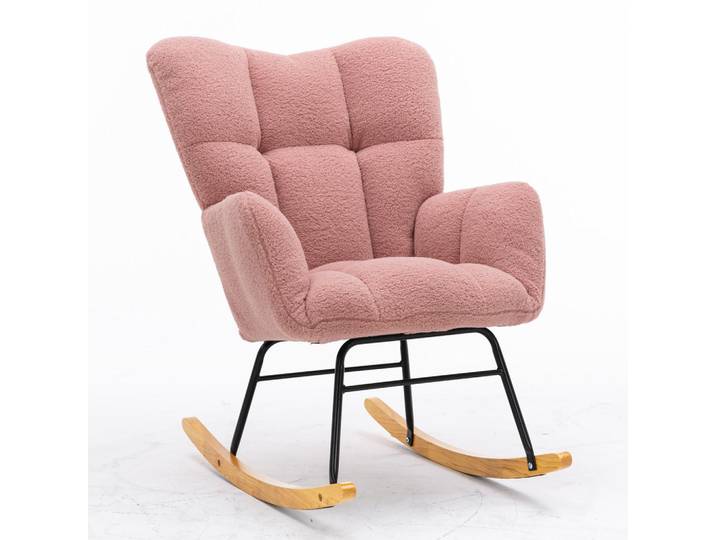 Oxeza Schaukelstuhl 89/70/95 cm Rosa Teddy, Mode, 70x95x80 cm, Wohnzimmer, Sessel, Schaukelstühle