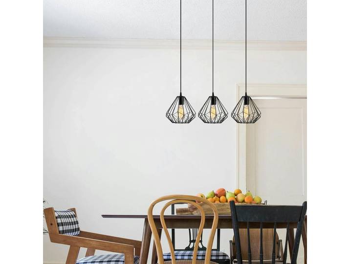 Suspension de table noire design diamant 3 abat-jour ERZIN