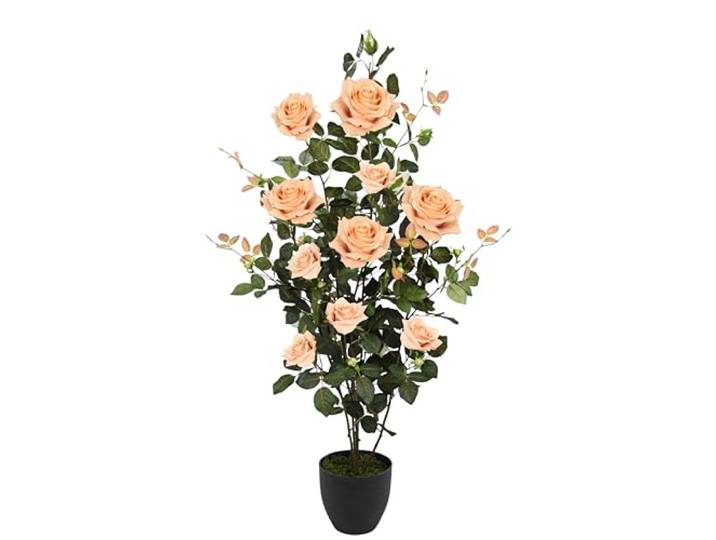 Flair Flower Künstlicher Rosenbusch im Topf 115 cm – Große Kunstpflanze mit naturgetreuen Rosenblüten – Elegante Kunstblumen Deko für Wohnzimmer, Flur, Büro, Terrasse & Eingangsbereich – Rosenstrauch