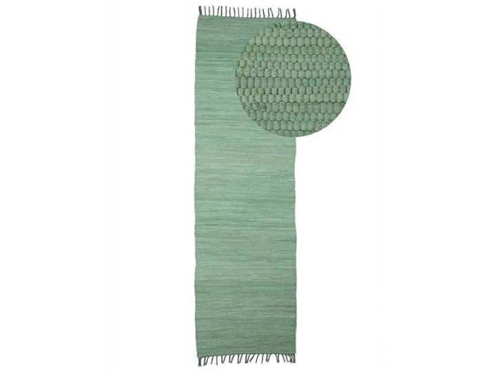 carpetfine Flickenteppich Läufer Chindi Uni waschbar 60x180 cm Grün Fleckerlteppich, handgewebt aus 100 % Baumwolle, mit Fransen, bis 30 °C Schonwäsche, Boho-Stil, für Flur, Küche und Diele