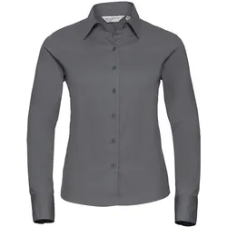 Russell Collection Klassische Twill Bluse  Langarm, zinc, S