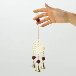Indian Chimes - Brass Flower of Life with Rudraksha Beads - 3 Bells - 6x27cm