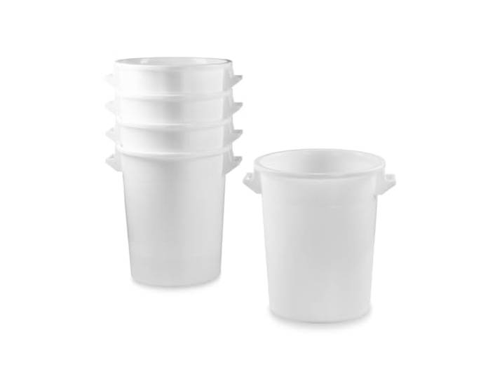 75 Liter Kunststofftonne mit Griffen + Deckel, lebensmittelecht, stapelbar, Stabiler Eimer, Plastiktonne, Rundbehälter, Universaltonne, Allzweckeimer, Vorratstonne, Futtertonne, Mülltonne, 5X Weiß