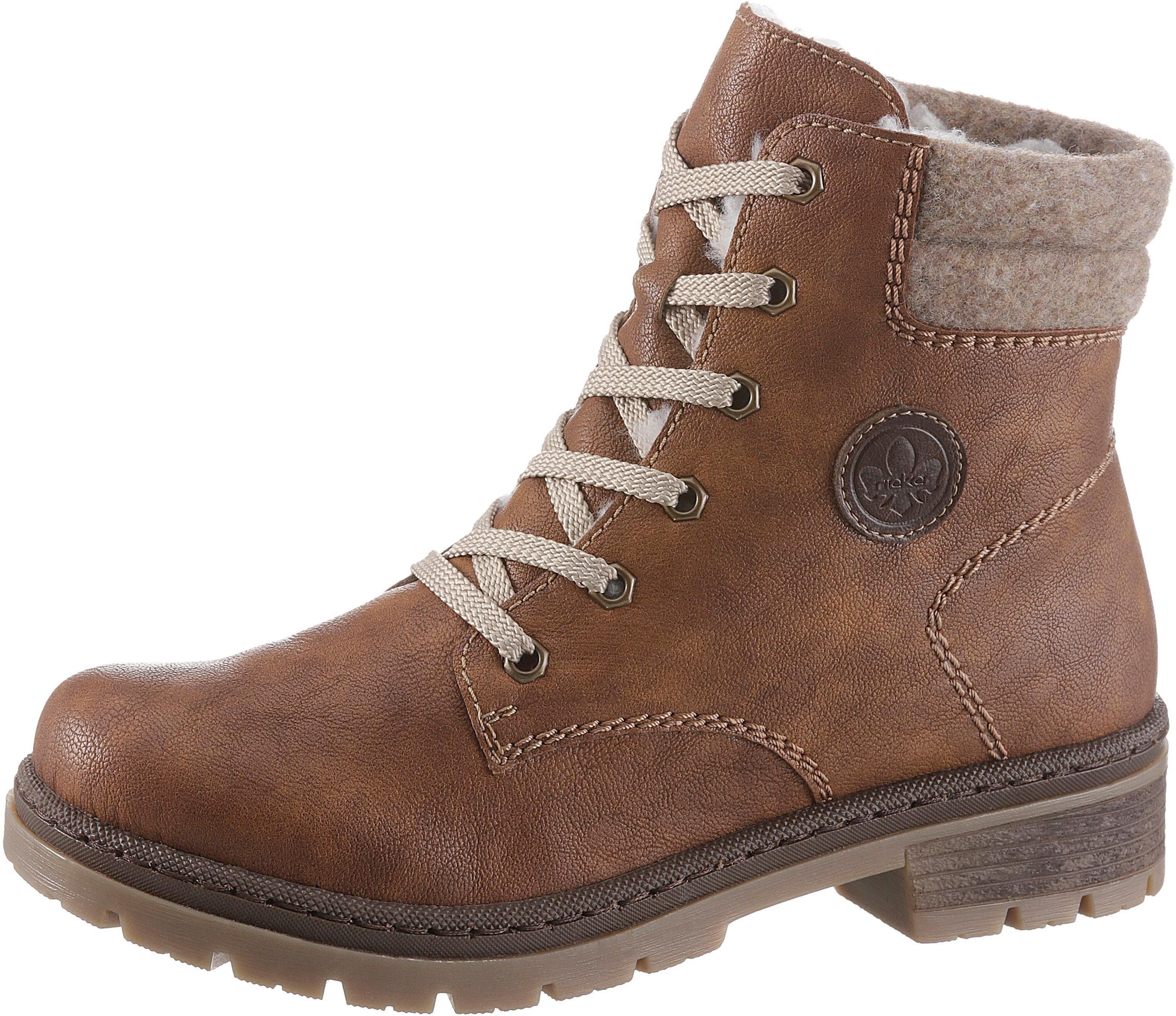 Winterboots RIEKER, Damen, Gr. 40, Warmfutter, braun (cognac), Filz, Lederimitat, used, Schuhe Winterboots, Winterstiefelette, Blockabsatz, in trendiger Used-Optik