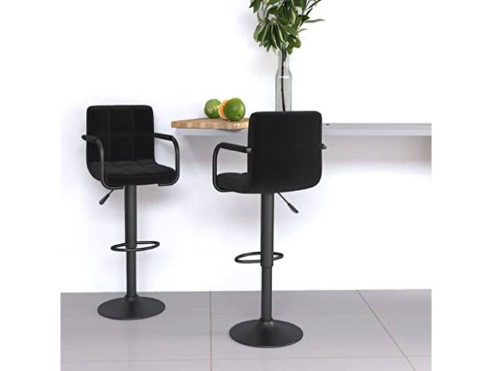 Barhocker 2 Stk Schwarz Stoff mit Gasdruckfeder Höhenverstellbar 360 Grad Stoffbezug, pulverbeschichtetes Stahlgestell, Fußstütze, drehbar, höhenverstellbar, für Küche und Essbereich