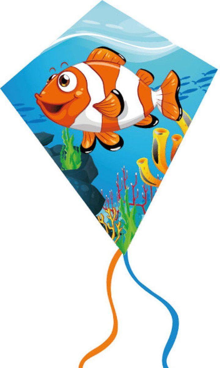 Twisk Vlieger Diamant Clownvis 60x70cm - Duurzaam polyester met fiberglas stokken