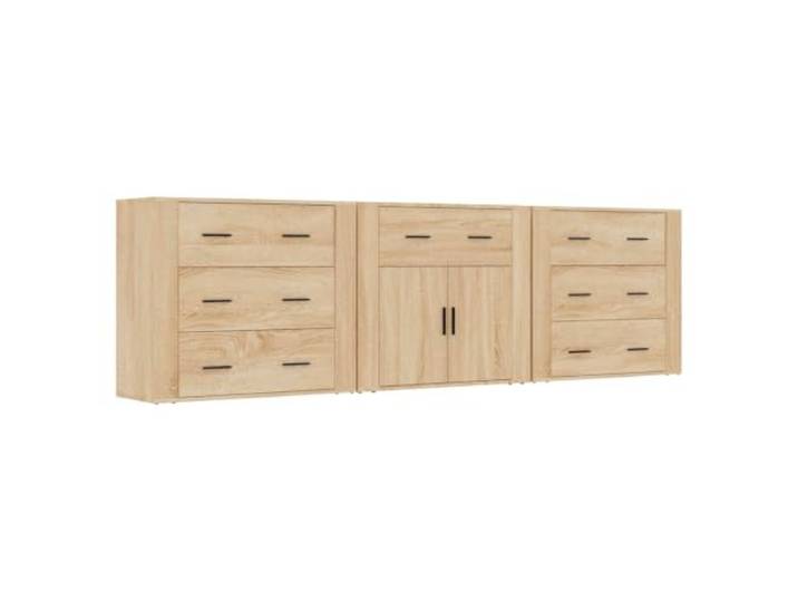 KGFHERENB 3er Set Sideboard Sonoma-Eiche 80x33x70cm Holzwerkstoff Kommode Vielseitiges 3er Kommoden-Set in Sonoma-Eiche für Wohnzimmer, Schlafzimmer und Flur mit geräumiger Ablagefläche.