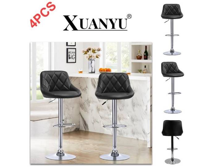 Tabouret de Bar Lot de 4 XUANYU - Hauteur réglable - Noir