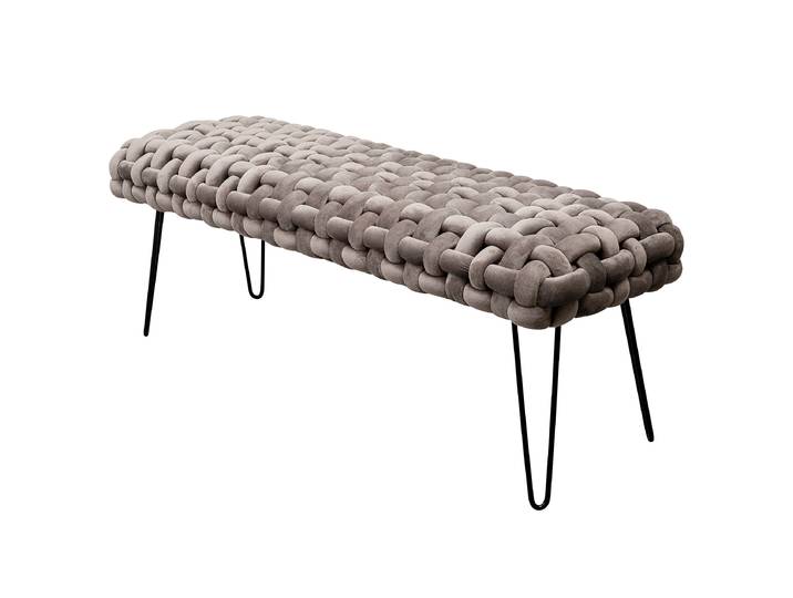 Banc rembourré Weave 128 x 50cm Gris/Argenté