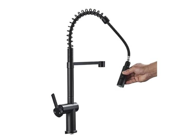 Küchenarmaturen, Bürsten-Messingarmaturen for Küchenspüle, Einhebelmischer mit herausziehbarem Federauslauf, Wasserhahn for heißes und kaltes Wasser Kommerziell(Matte Black)