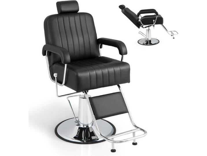 RELAX4LIFE Chaise de Coiffure Rotative 360° Hauteur Réglable Fauteuil de Barbier avec Repose-pieds Appui-tête&Dossier Réglables