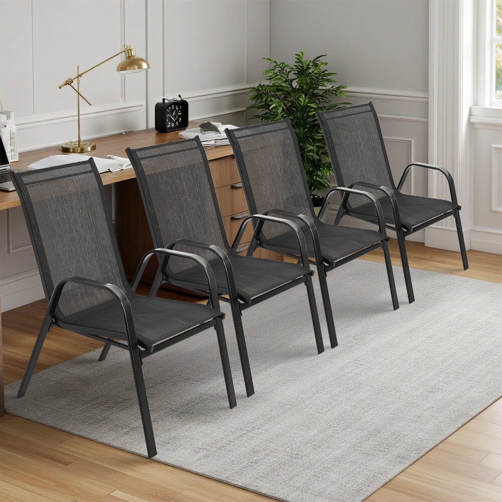 Dakota Fields Stackable Outdoor Patio Dining Armchair Black 93.5cm H X 54cm W X 74.5cm D
