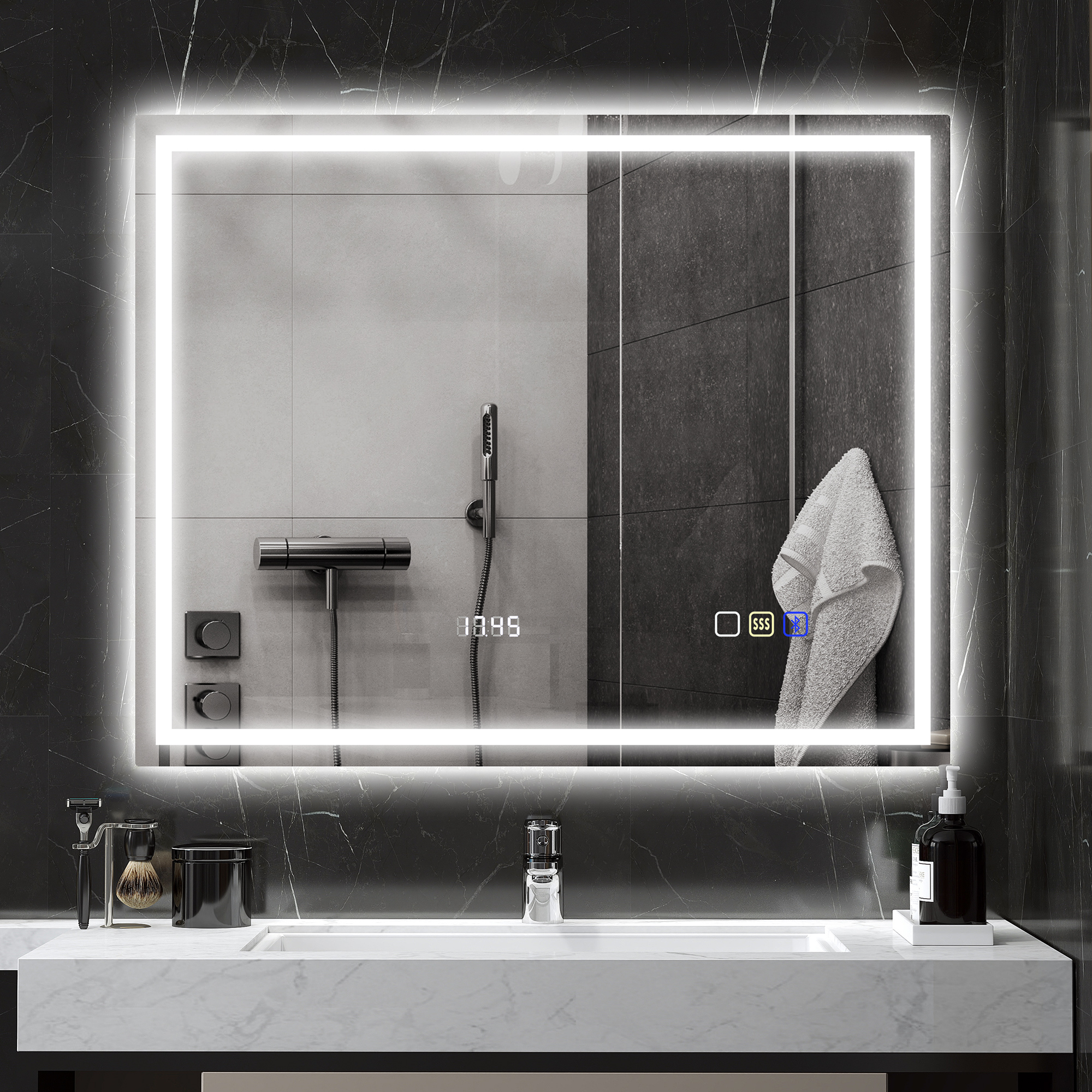 Homcom Specchio da bagno LED Bluetooth 80 x 100 cm interruttore touch illuminazione regolabile 3 colori anti-appannamento memoria Argento   Aosom Italy