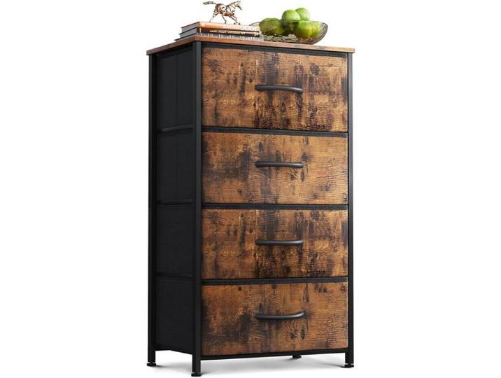 Commode Chambre Adulte Avec 4 Tiroirs Petite Commode Haute Avec Tiroir En Tissu Cadre En Acier Robuste Plateau En Bois Convi[IN15]