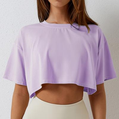 Inspire Daily Merch Womens Cotton Yoga Crop Top Breathable, Loose Fit Fitness Shirt For Dance, Running & Gym Workouts lavender s