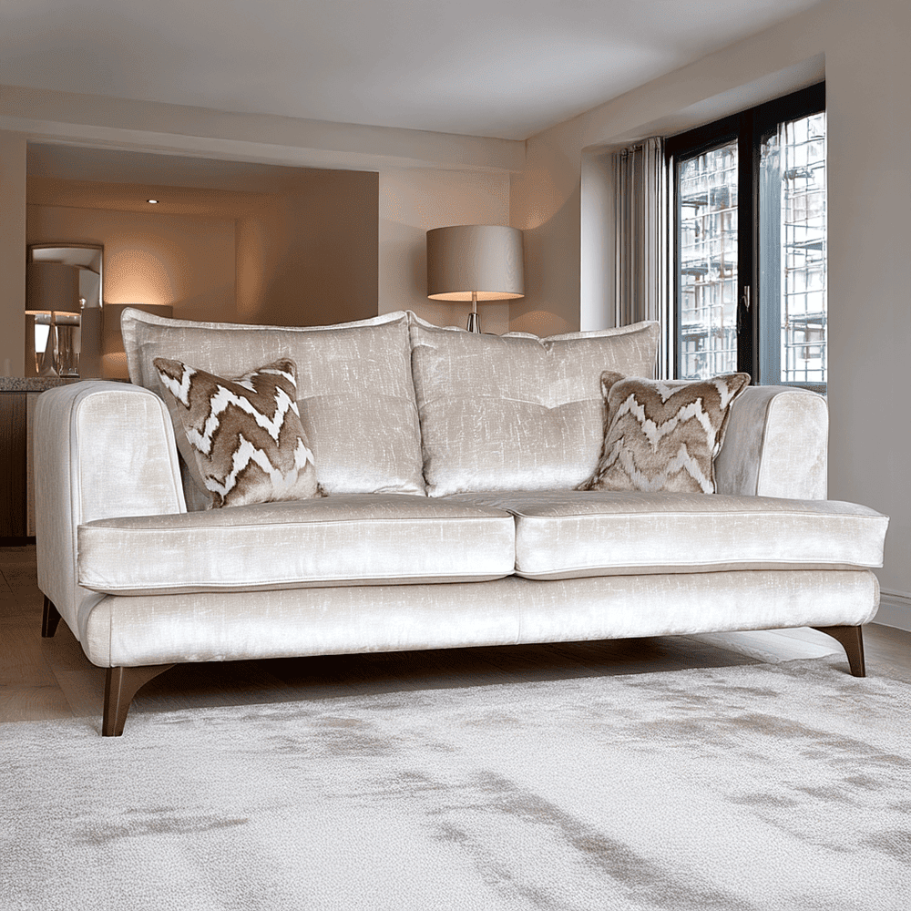 Gisele Oyster & Taupe Textured Chenille Sofa Range with Walnut Legs, 3 Seater Sofa