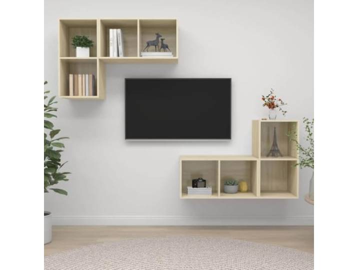 HEFZGDB TV-Wandschränke 4 STK. Sonoma-Eiche Holzwerkstoff mit Stauraum, Wandmontage vertikal horizontal, HiFi-Schrank Stereo-Schrank Aufbewahrung