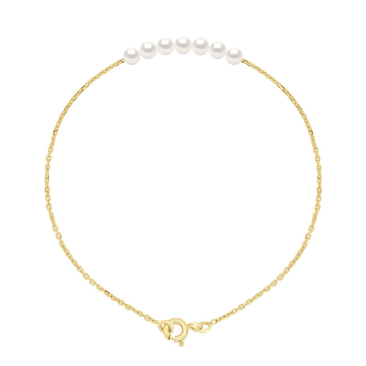 Armband Schakelketting Parels - 7 Echte Gecreëerde Zoetwaterparels Rond 3-4 mm