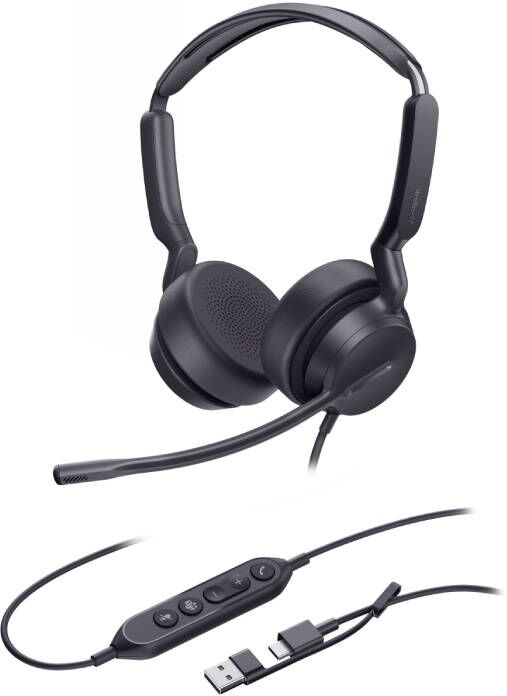 Yealink UH42 MS Duo USB-C/A Casque filaire certifié Teams, deux écouteurs, micro IA, audio stéréo HD, commandes Teams intégrées et confort longue