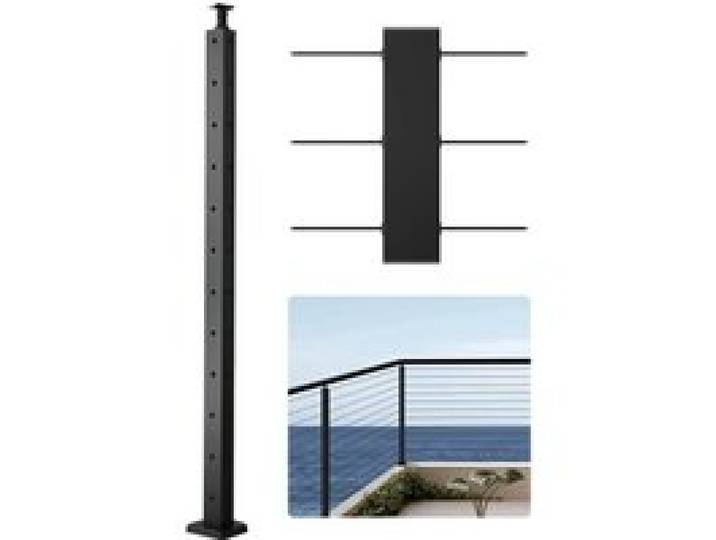 VEVOR Kabelgeländerpfosten, 106,7x3x5 cm Stahl-Eckgeländerpfosten, mit L-förmigen vorgebohrten Löchern, SUS304 Edelstahl-Geländerpfosten, 1er-Set, Schwarz, 1JZLGZXHS10607YXO001V0