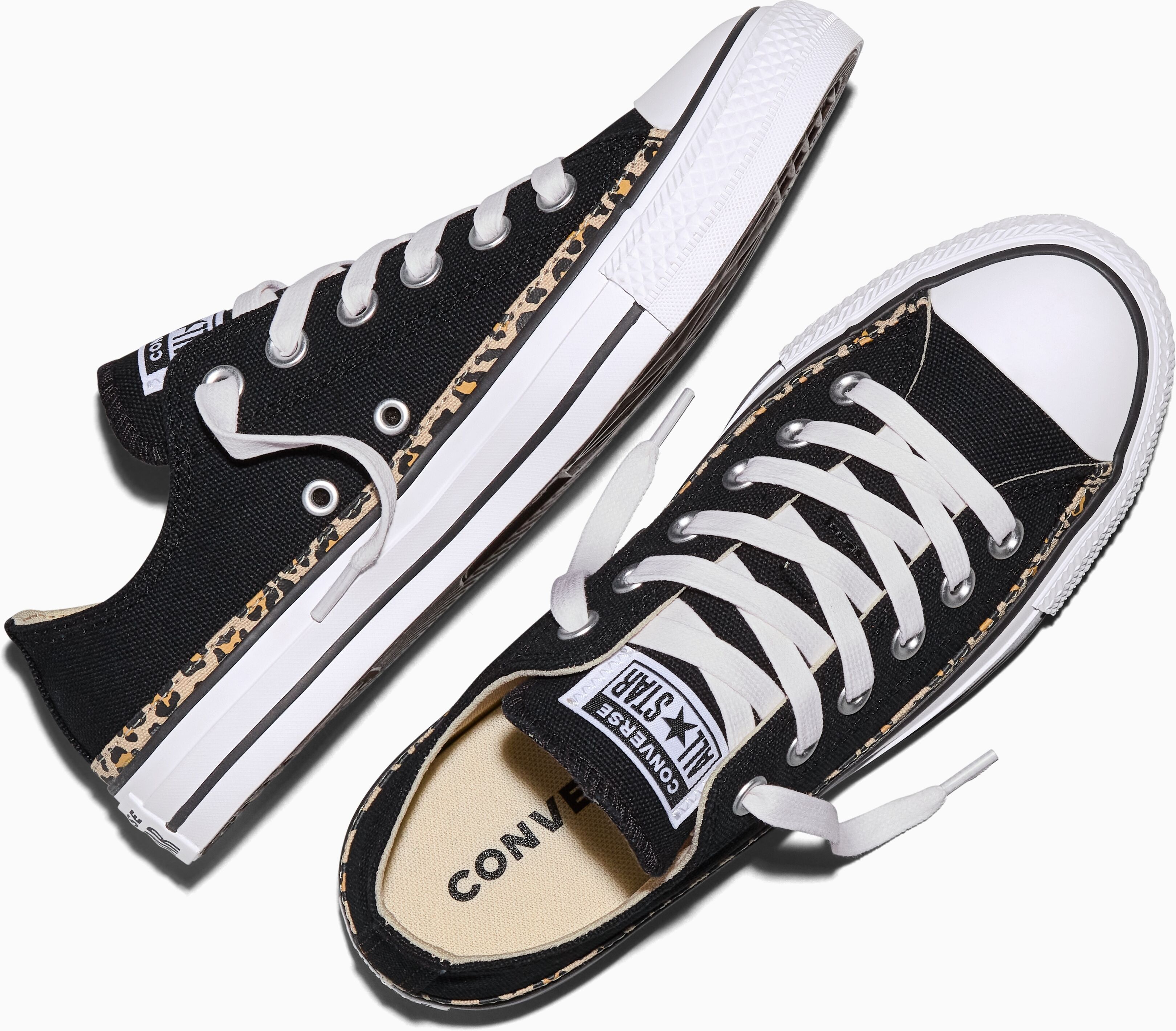 Sneaker CONVERSE "CHUCK TAYLOR ALL STAR LEOPARD TRIM", Damen, Gr. 37,5, schwarz-weiss (schwarz, hay day, weiß), Textil, Schuhe Sneaker schwarz, hay day, weiß 37,5
